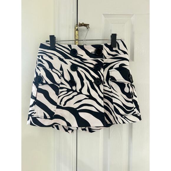 Vintage Y2K Cache Zebra Black White Print Mini Skort Skirt - Picture 1 of 7